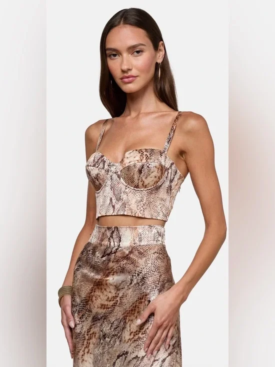 L'AGENCE Sonya Snake Print Silk Bralette. Skirt available for sale in Size 8. - Picture 3 of 15